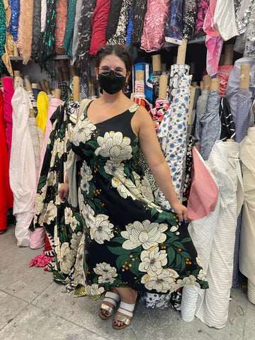 Fashionista Alison's Camellia Flower Print Linen Rayon Dress