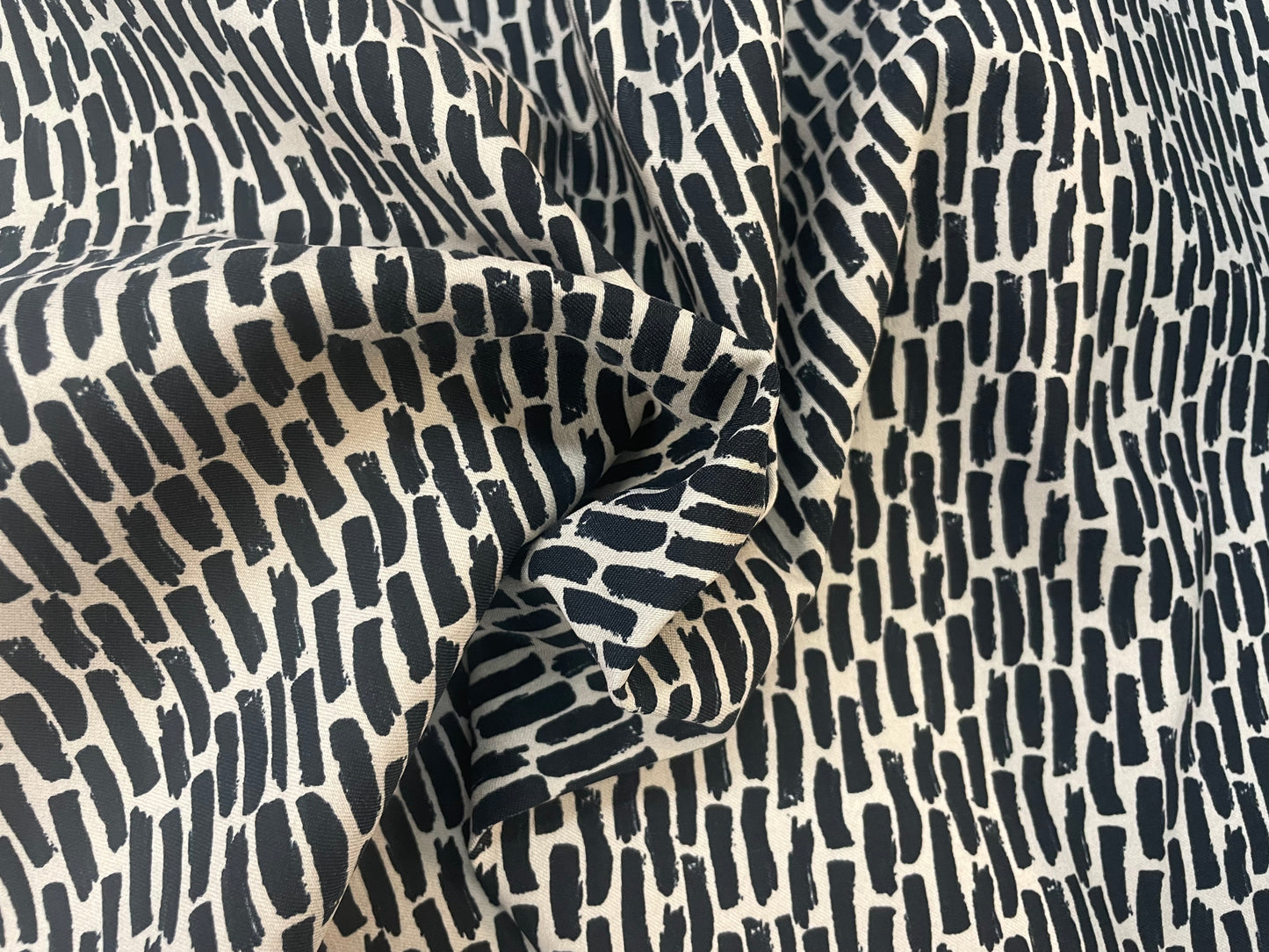 Stretch Cotton Twill Paint Brush Print- Cream/Black