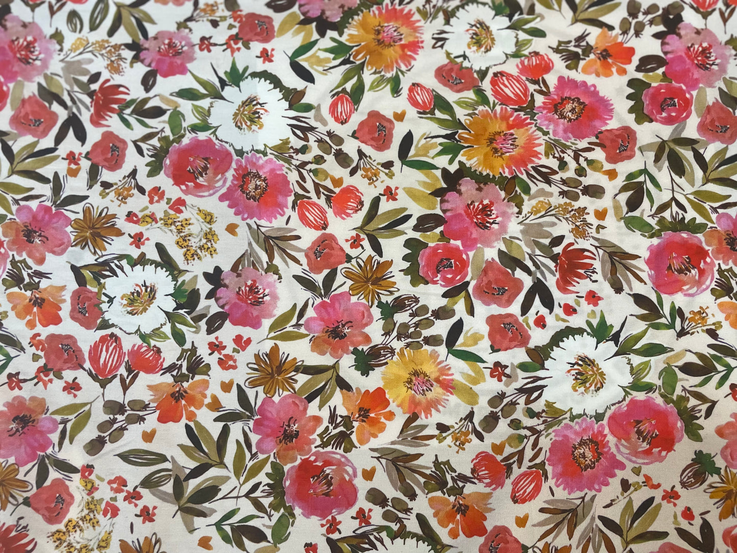 Italian Floral Print Cotton - White and Multicolor