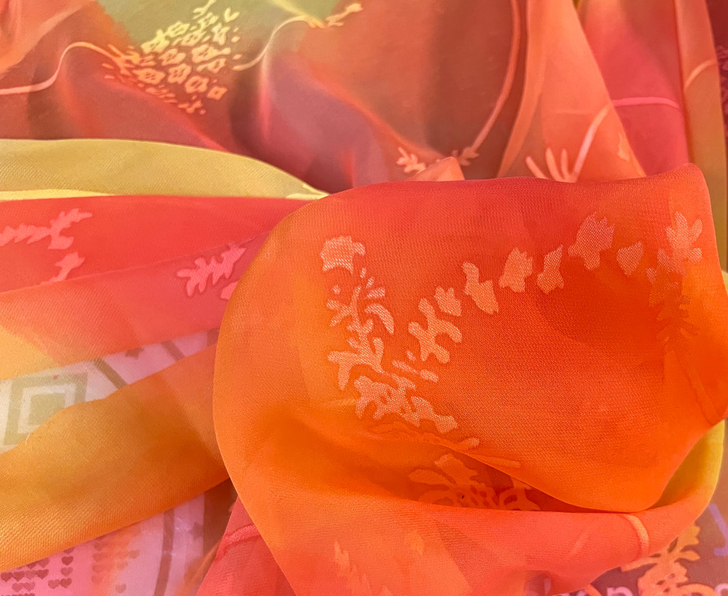 Watercolor Burnout Silk Chiffon - Yellow, Orange & Red