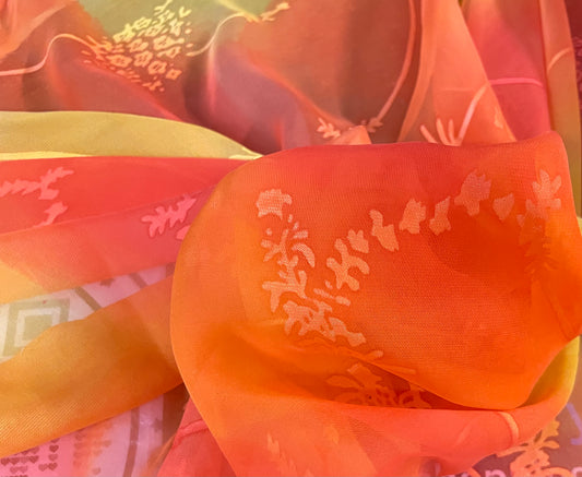Watercolor Burnout Silk Chiffon - Yellow, Orange & Red