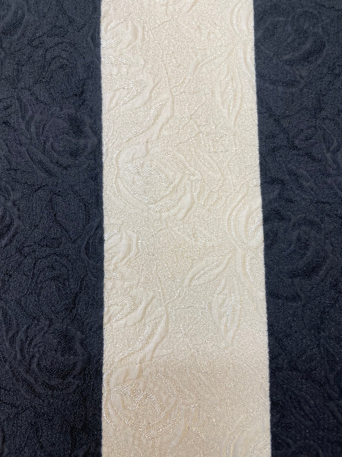 Embossed Floral Stripe Poly Crepe - Black & White