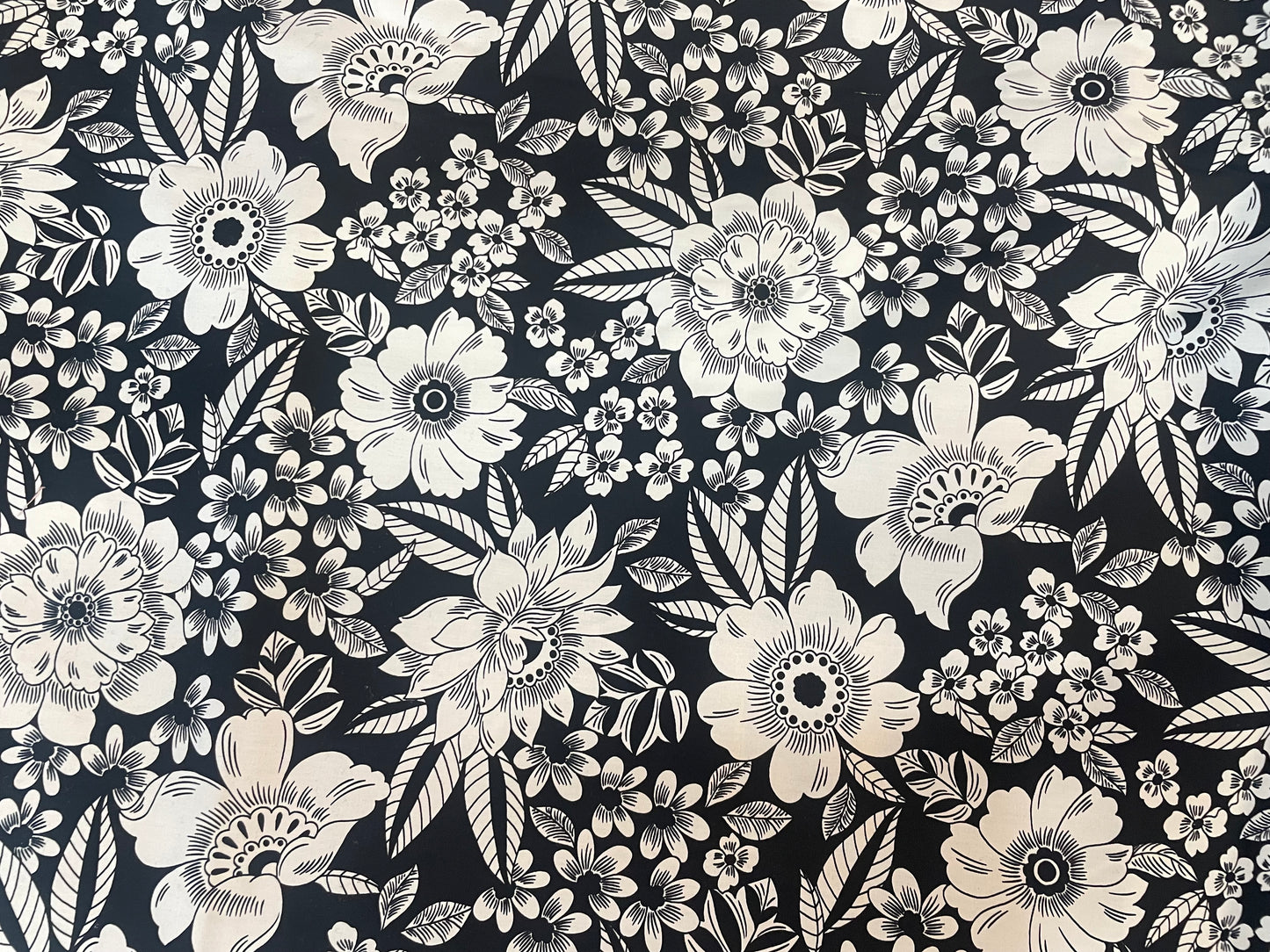 Designer Tropical Floral Print Cotton Poplin - Black & White