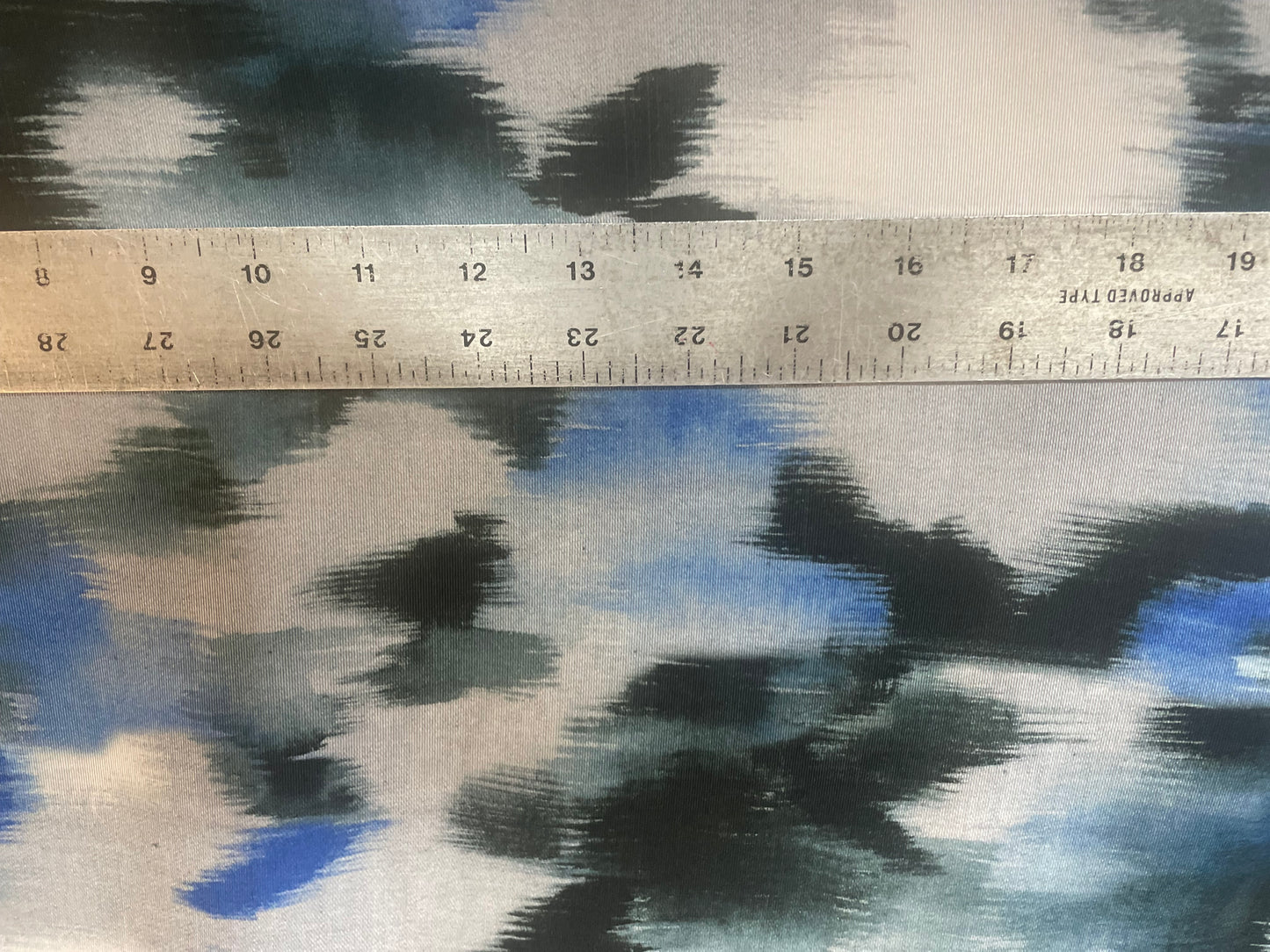 Designer Watercolor Printed Silk Faille - Black, Blue & Off-White