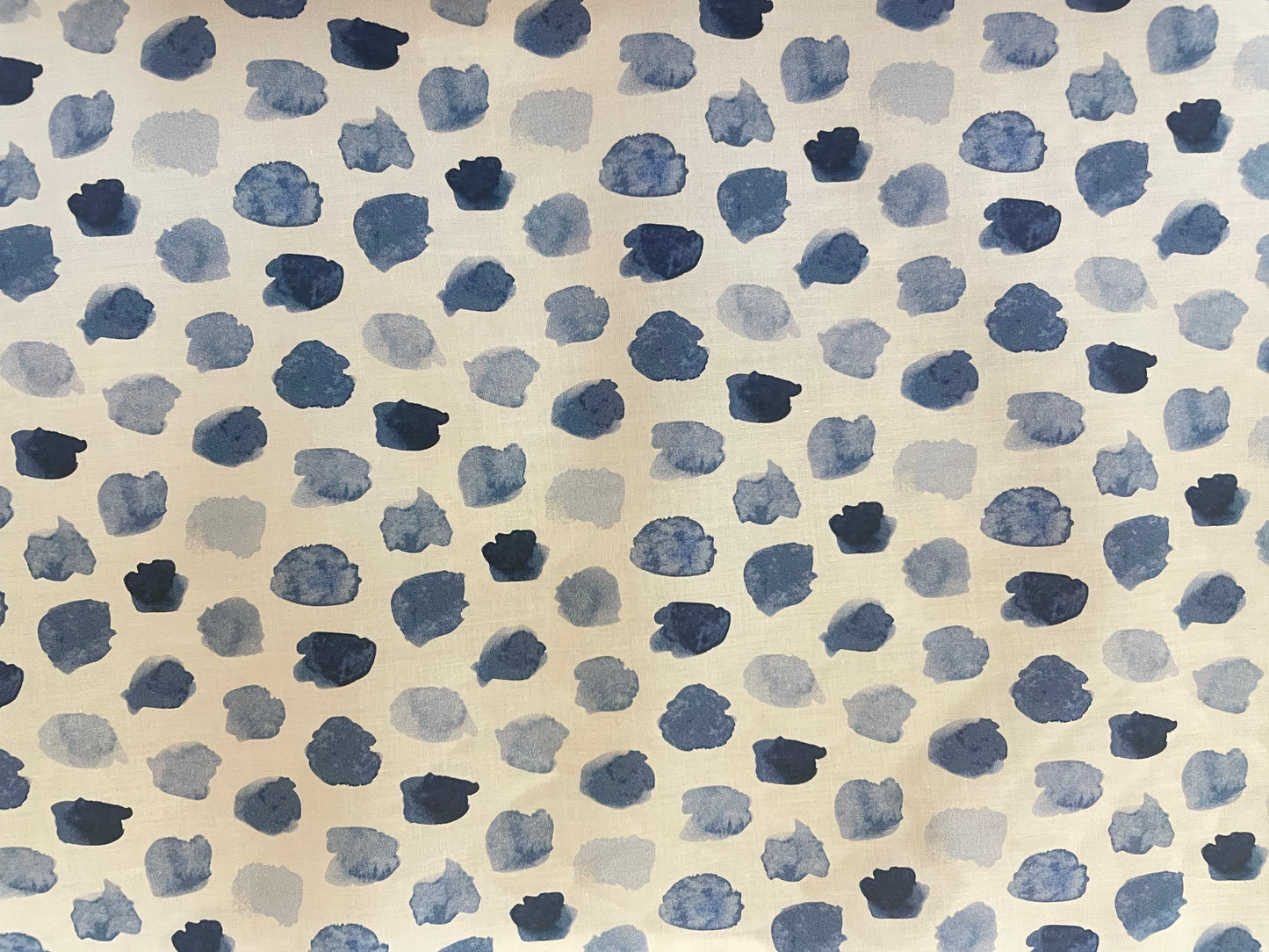 Italian Cotton Print - Watercolor Polka Dot - White & Blue