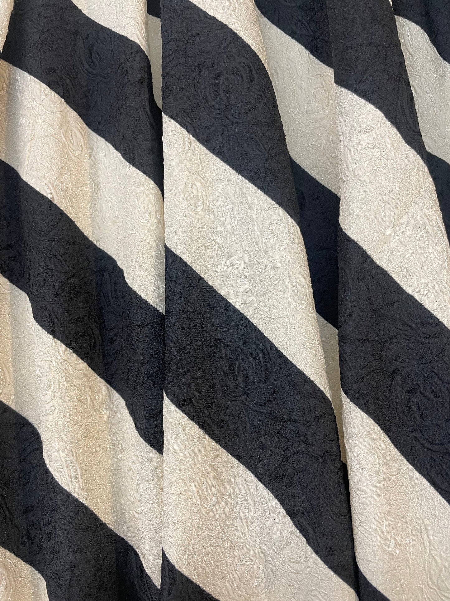 Embossed Floral Stripe Poly Crepe - Black & White