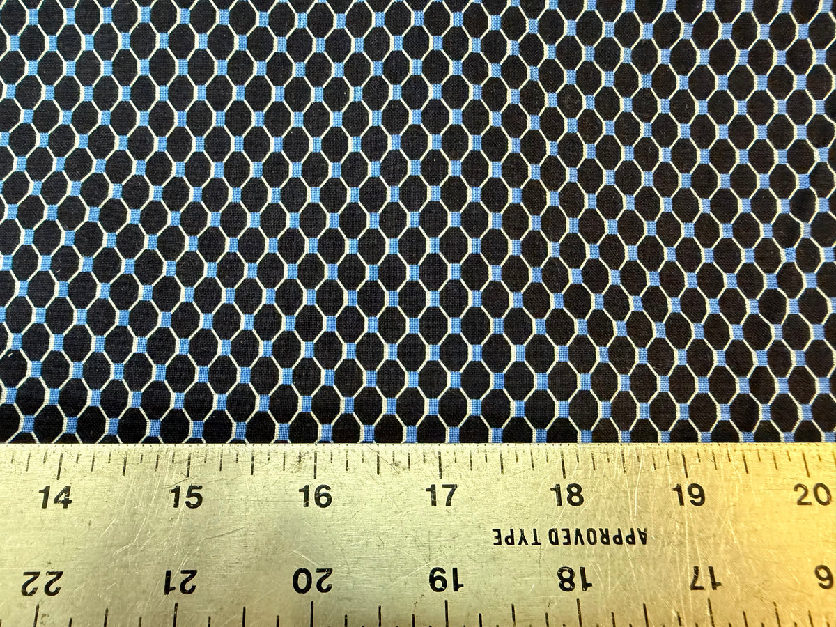 Printed Cotton - Geometric Scales - Blue, Black & White