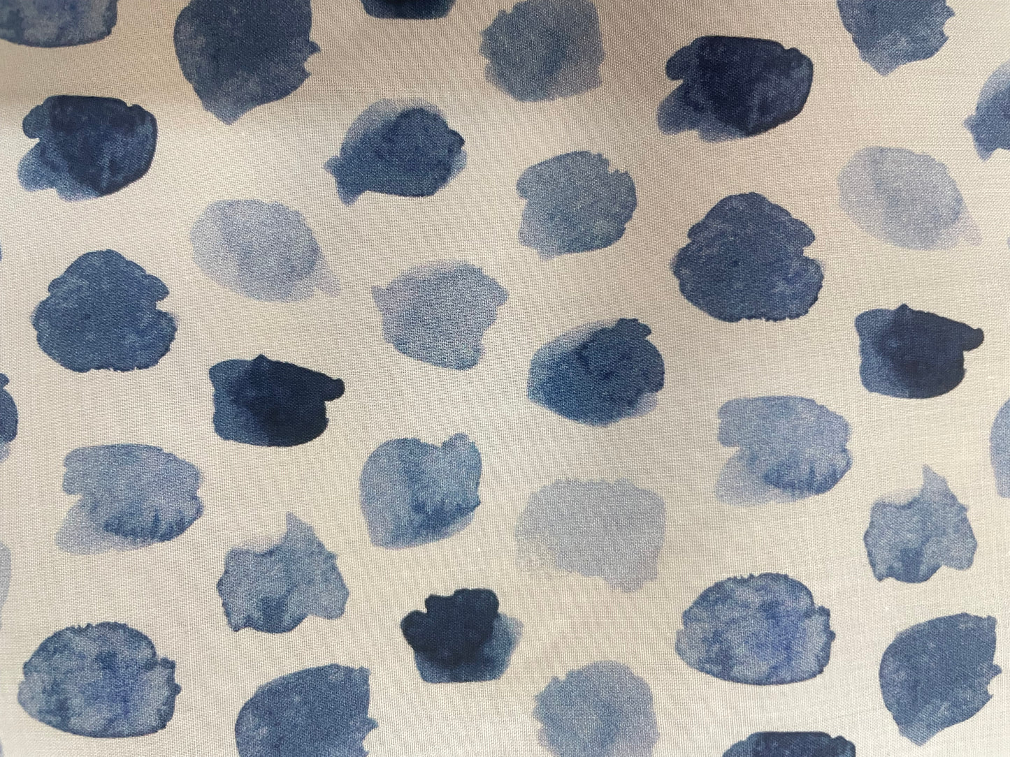 Italian Cotton Print - Watercolor Polka Dot - White & Blue
