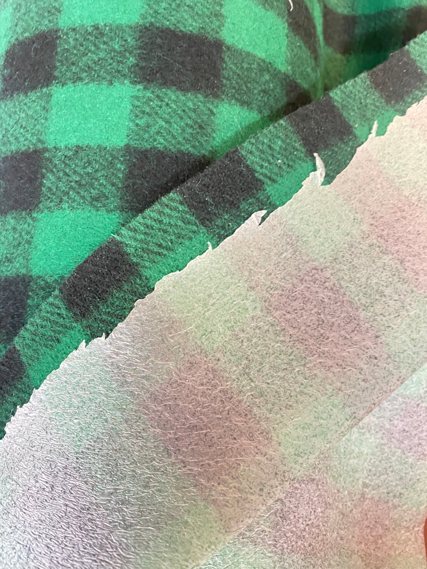 Buffalo Plaid Wool - Green & Black - Fused