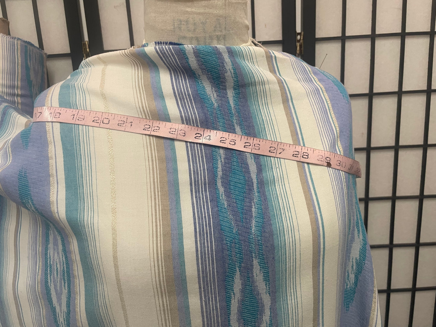 American Stripe Print Cotton - Off White, Brown and Turquoise, Lurex