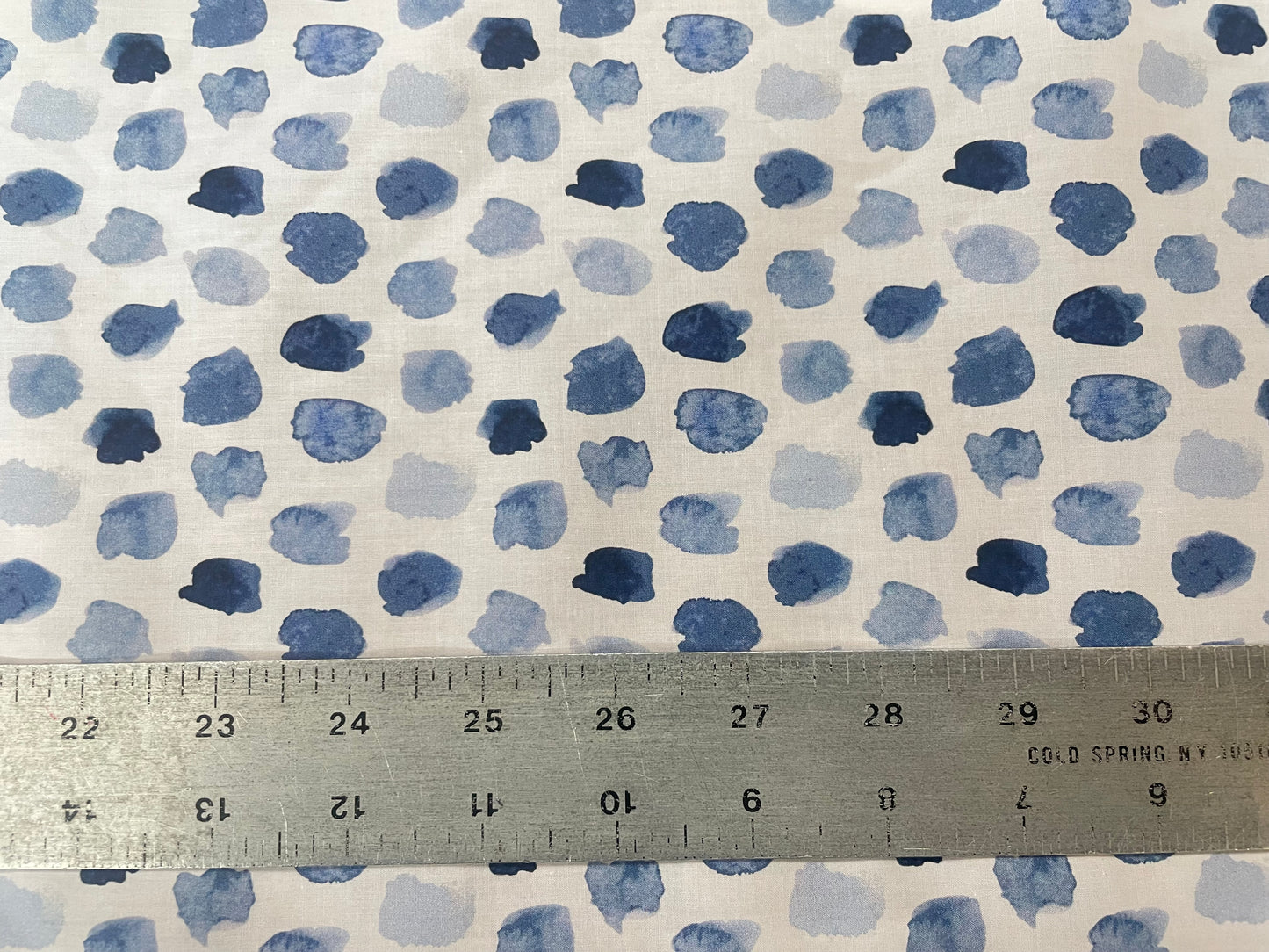 Italian Cotton Print - Watercolor Polka Dot - White & Blue