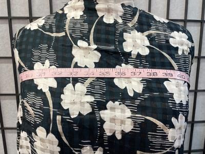 Italian Floral Plaid Print Burnout Silk & Cotton - Black/Navy/White/Silver