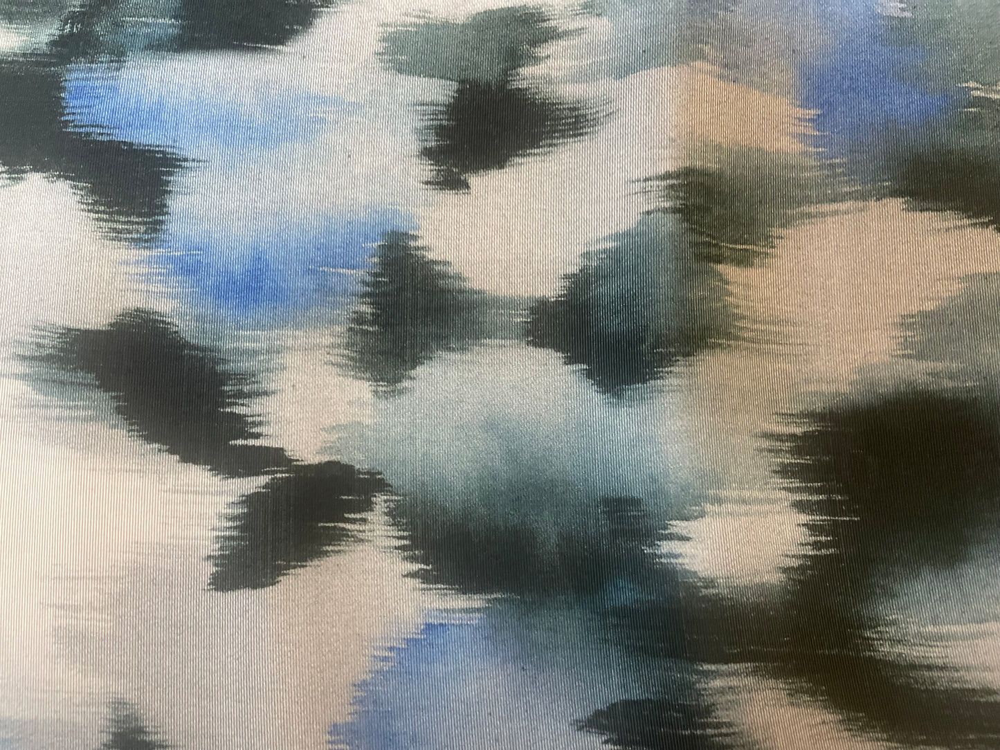 Designer Watercolor Printed Silk Faille - Black, Blue & Off-White
