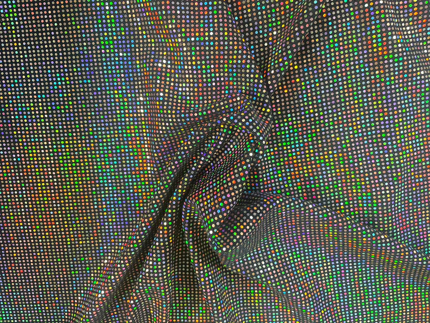 Disco Stretch Sequin - Black & Rainbow