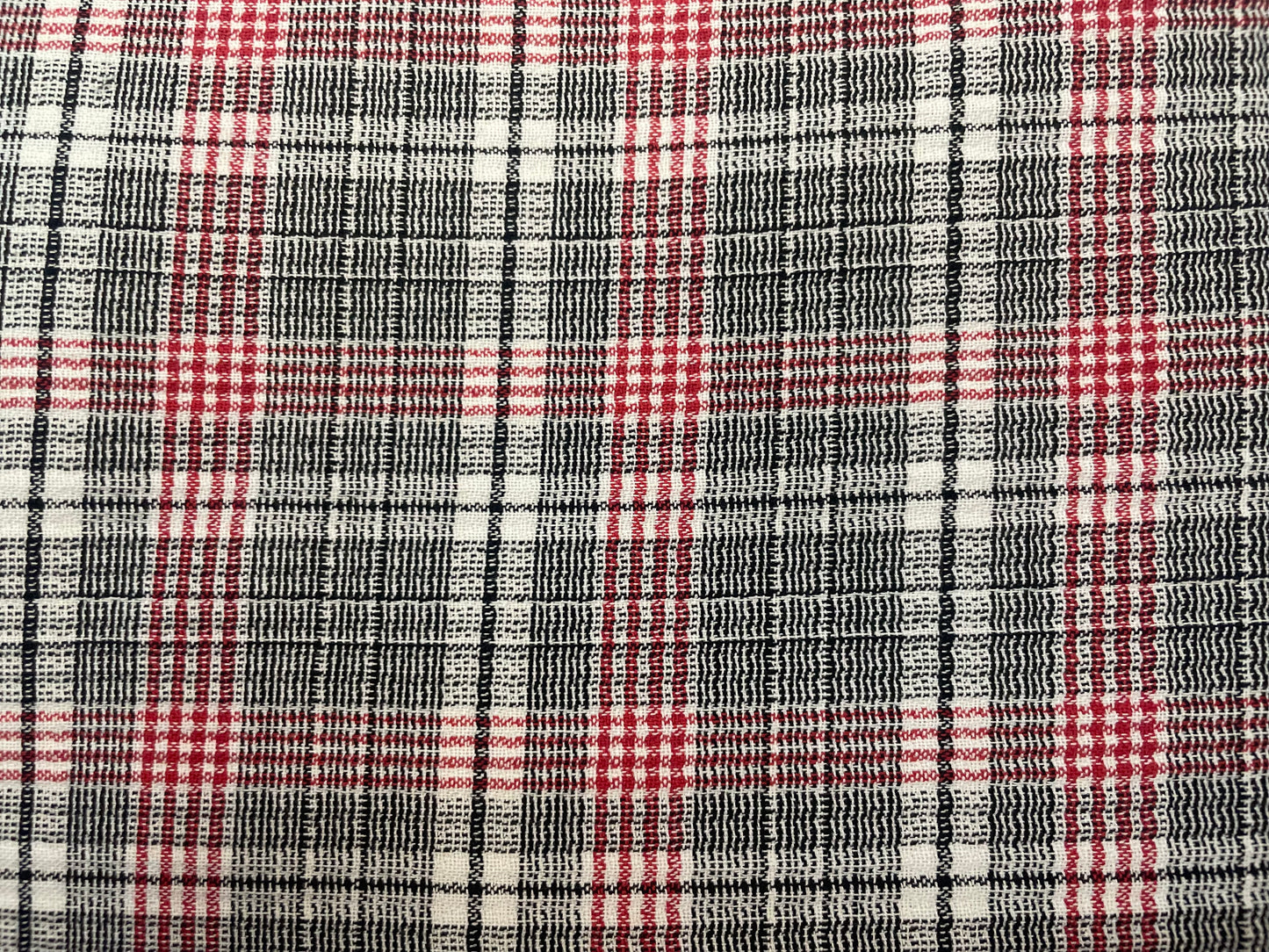 Textured Cotton Plaid - Black, White, Red