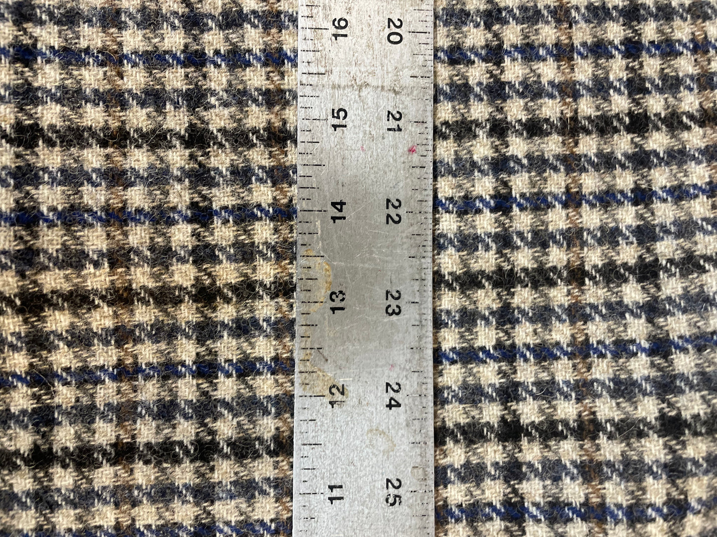 Wool Plaid Houndstooth - Beige, Blue & Tan