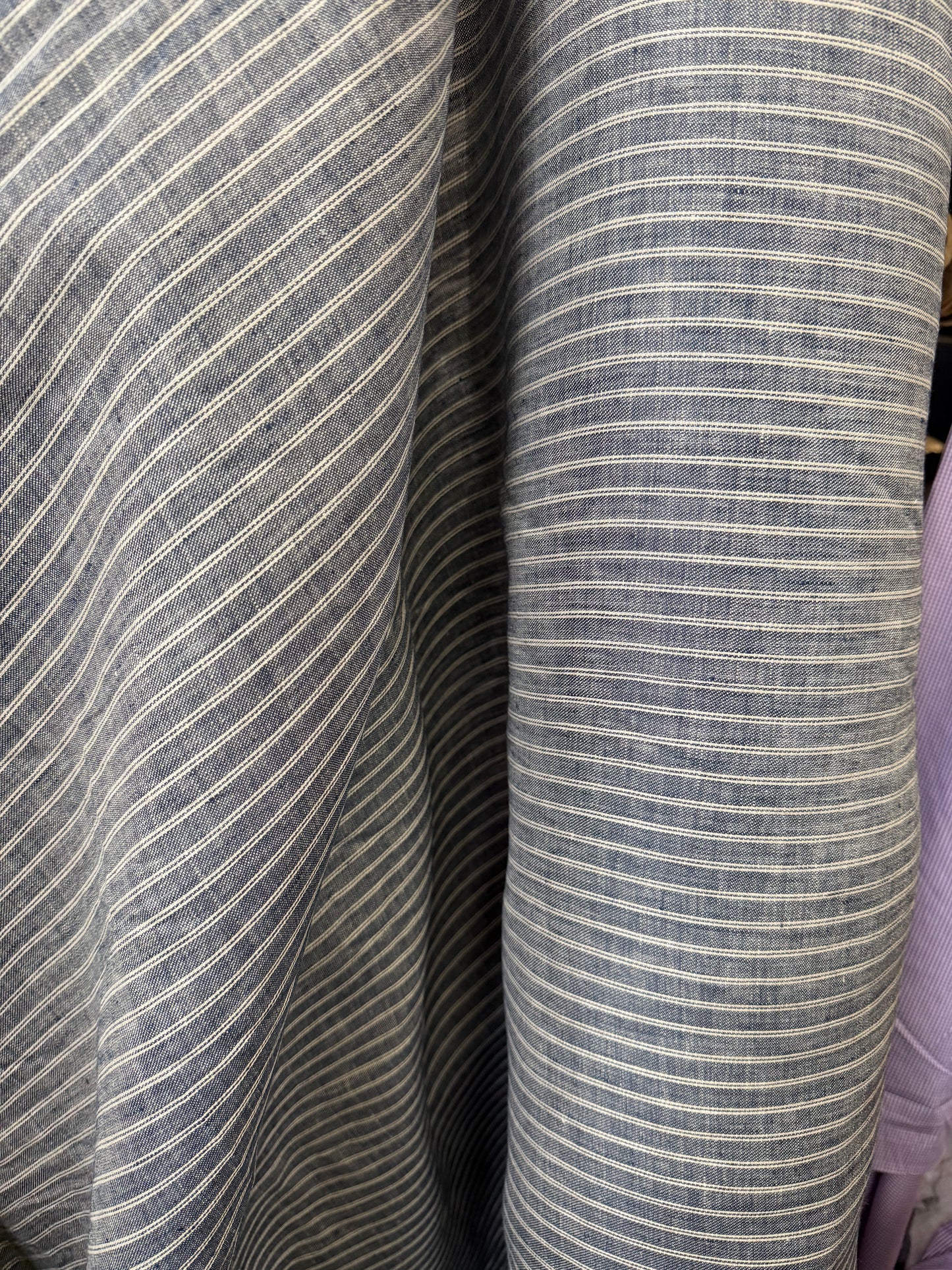 Linen Stripe - Ivory & Denim Blue