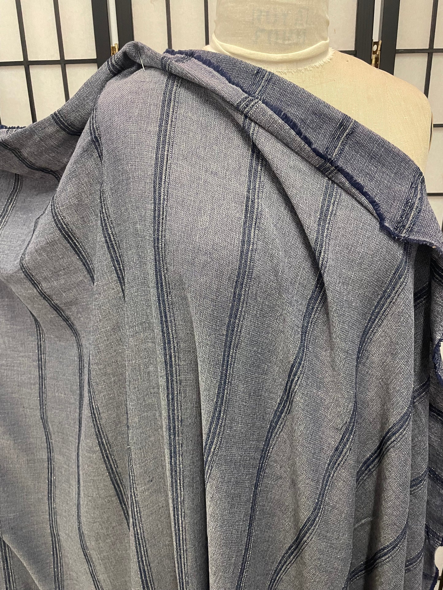 Stripe Print Cotton Voile - Navy & White