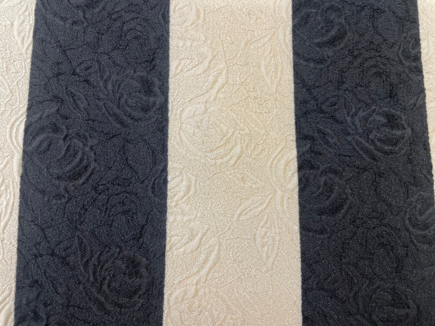 Embossed Floral Stripe Poly Crepe - Black & White