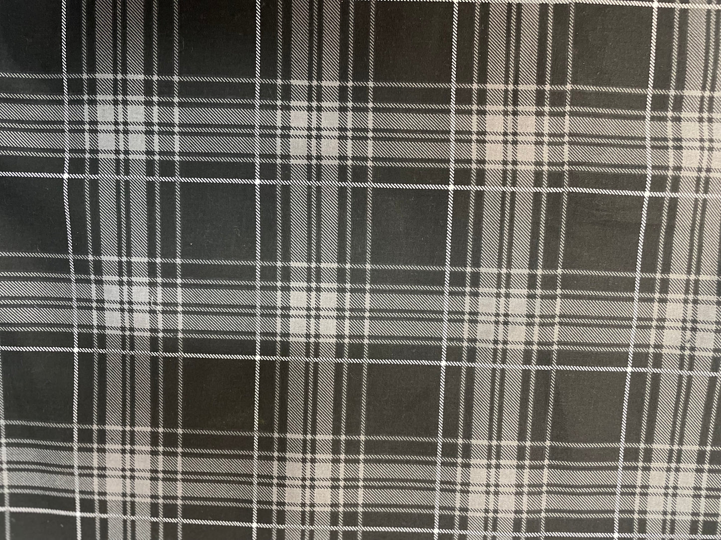 Stretch Cotton Plaid Print- Charcoal, Grey & White