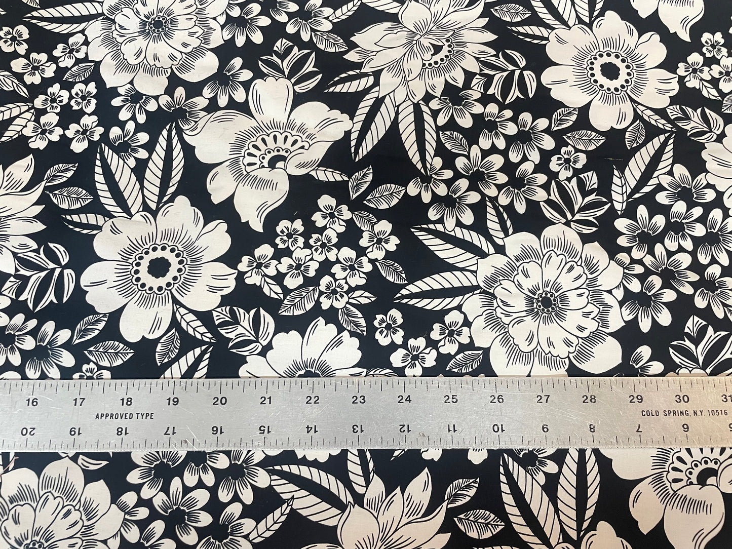 Designer Tropical Floral Print Cotton Poplin - Black & White