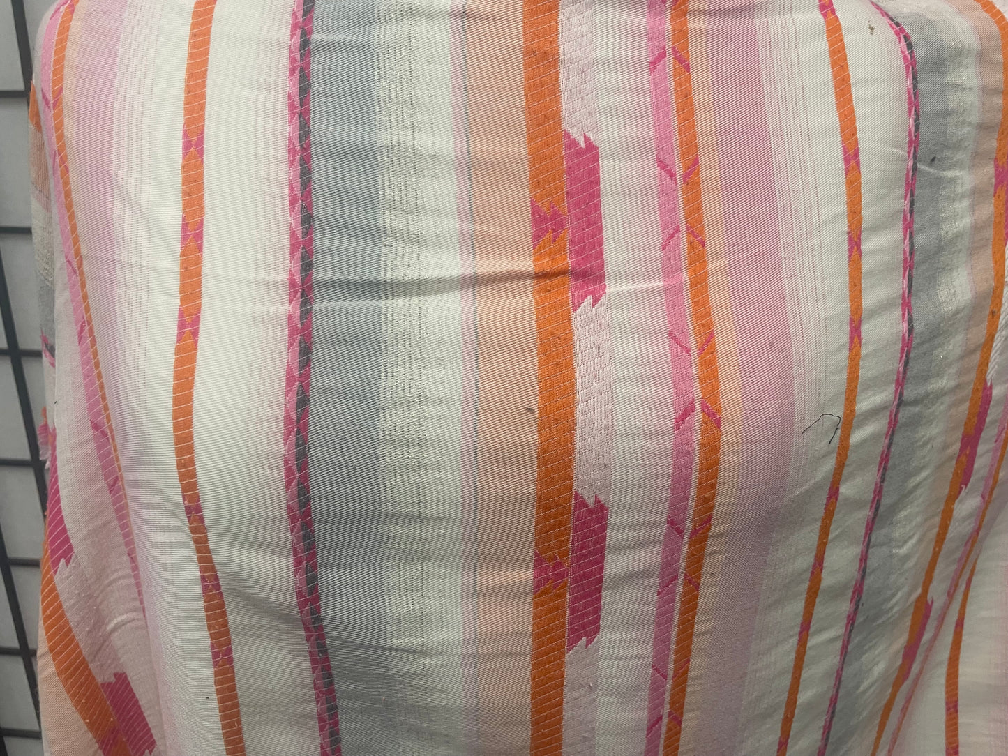 Stripe Print Cotton - Off White, Gray, Orange, Pink & Lurex