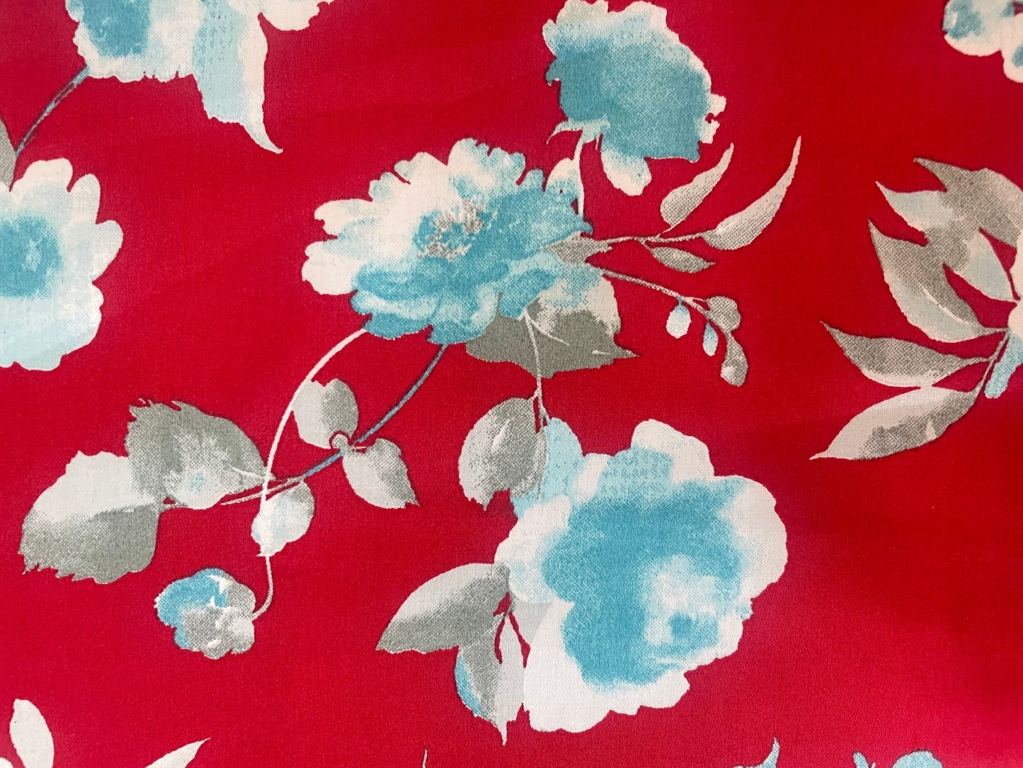 Floral Print Cotton Sateen - Blue, Red & White