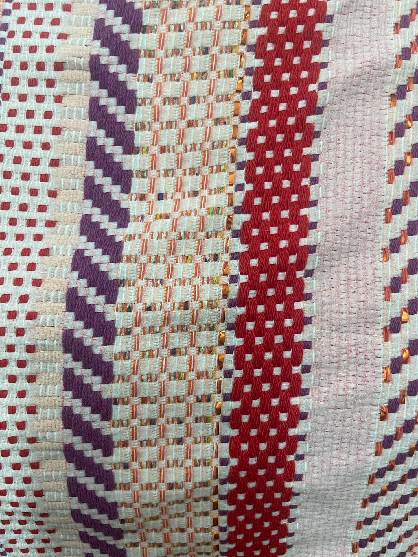 Woven Boucle Cotton /Rayon Blend - Pink, Off White, Red, Purple & Lurex