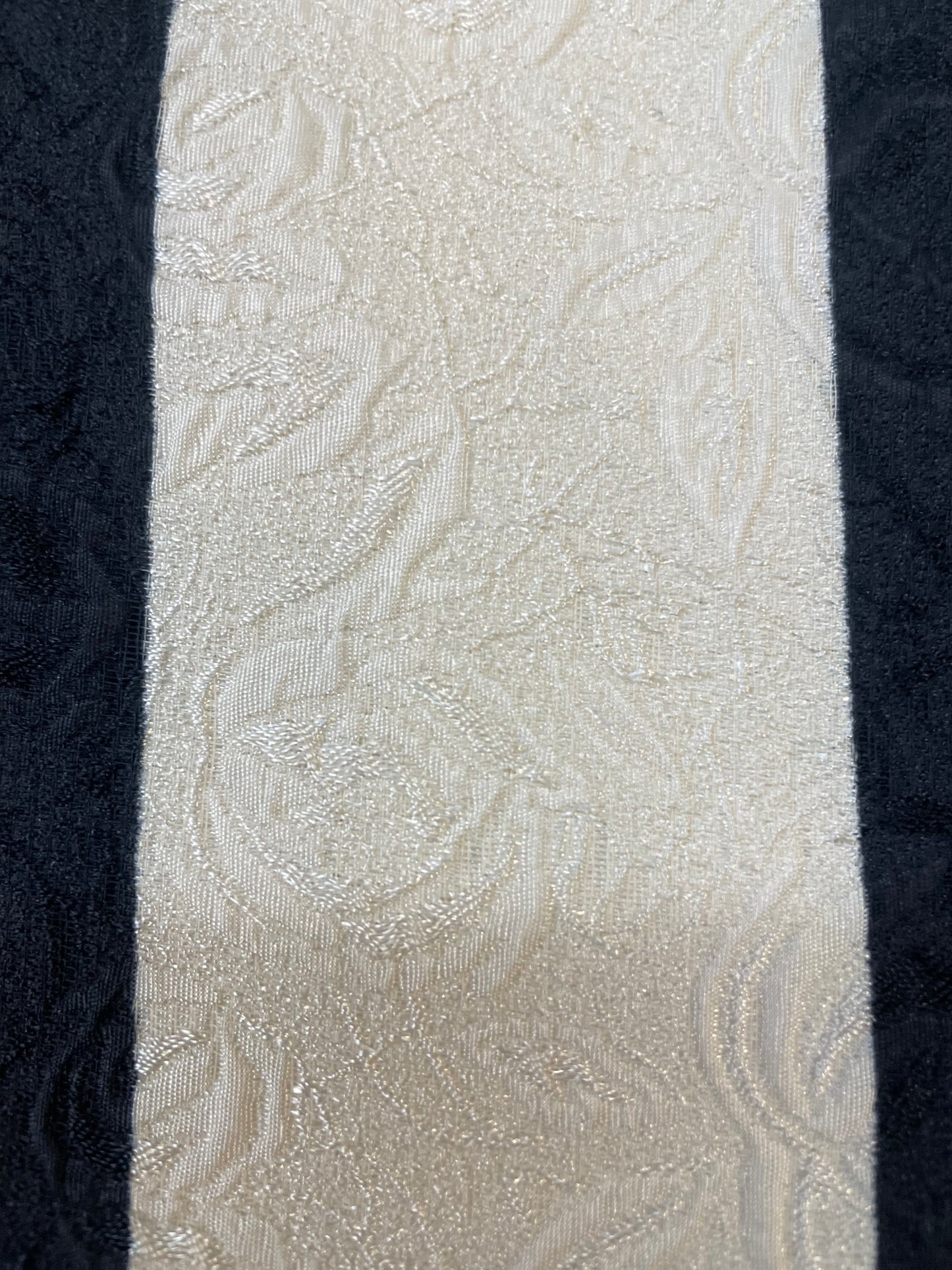 Embossed Floral Stripe Poly Crepe - Black & White