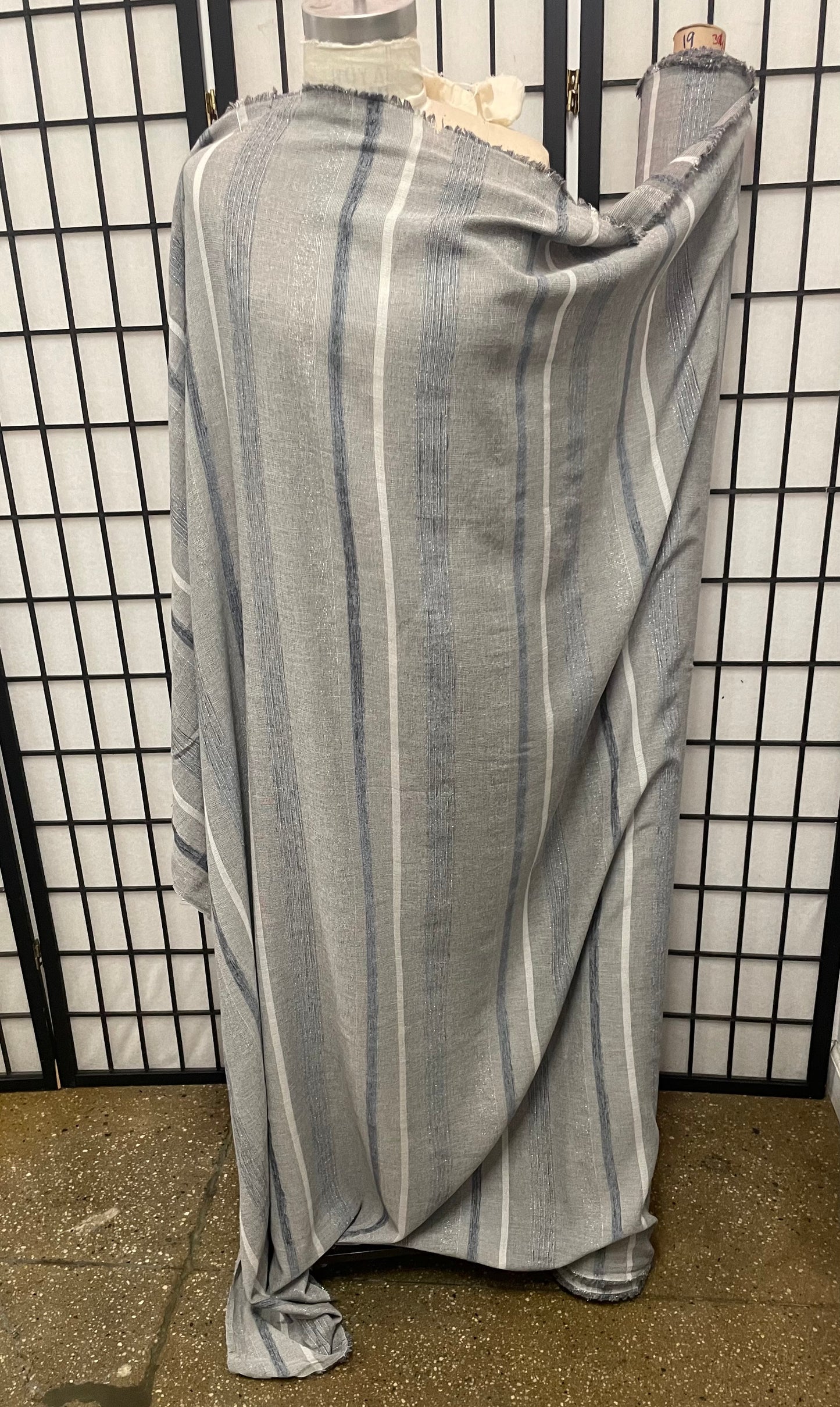 Stripe Print Cotton Voile - Blue, Grey, Off White, Lurex
