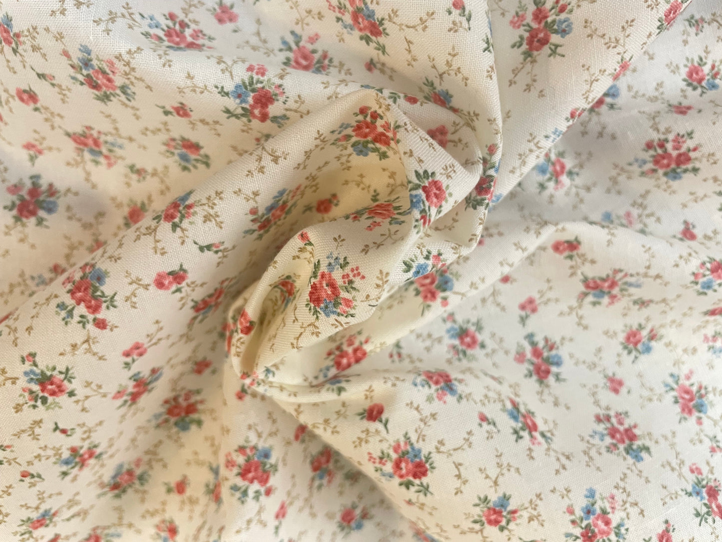 Japanese Cotton Floral Print - Off-White, Pink & Blue