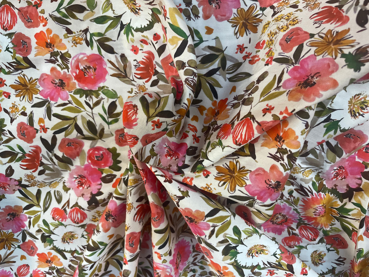 Italian Floral Print Cotton - White and Multicolor