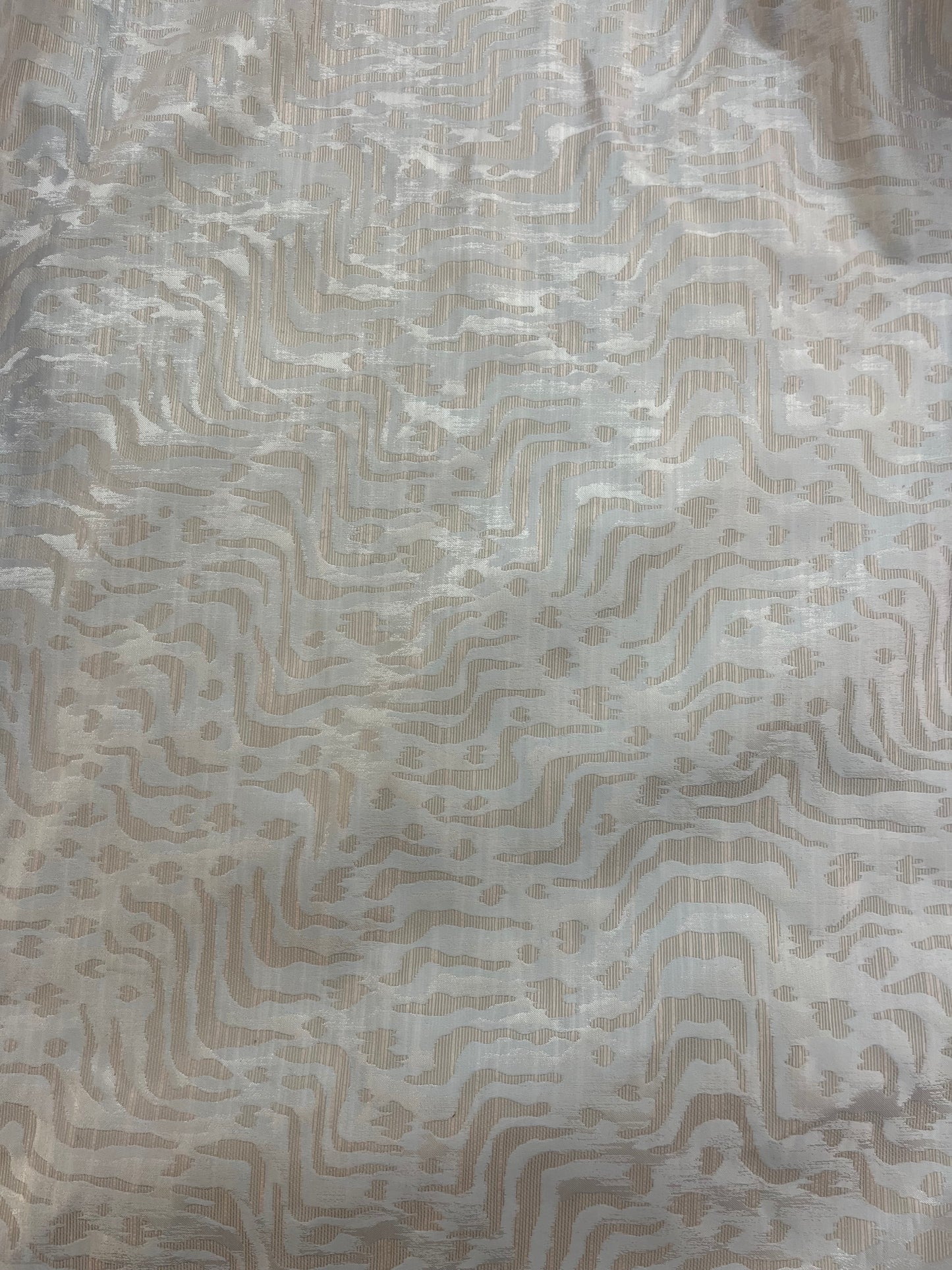 Metallic Abstract Printed Poly Brocade - White & Tan