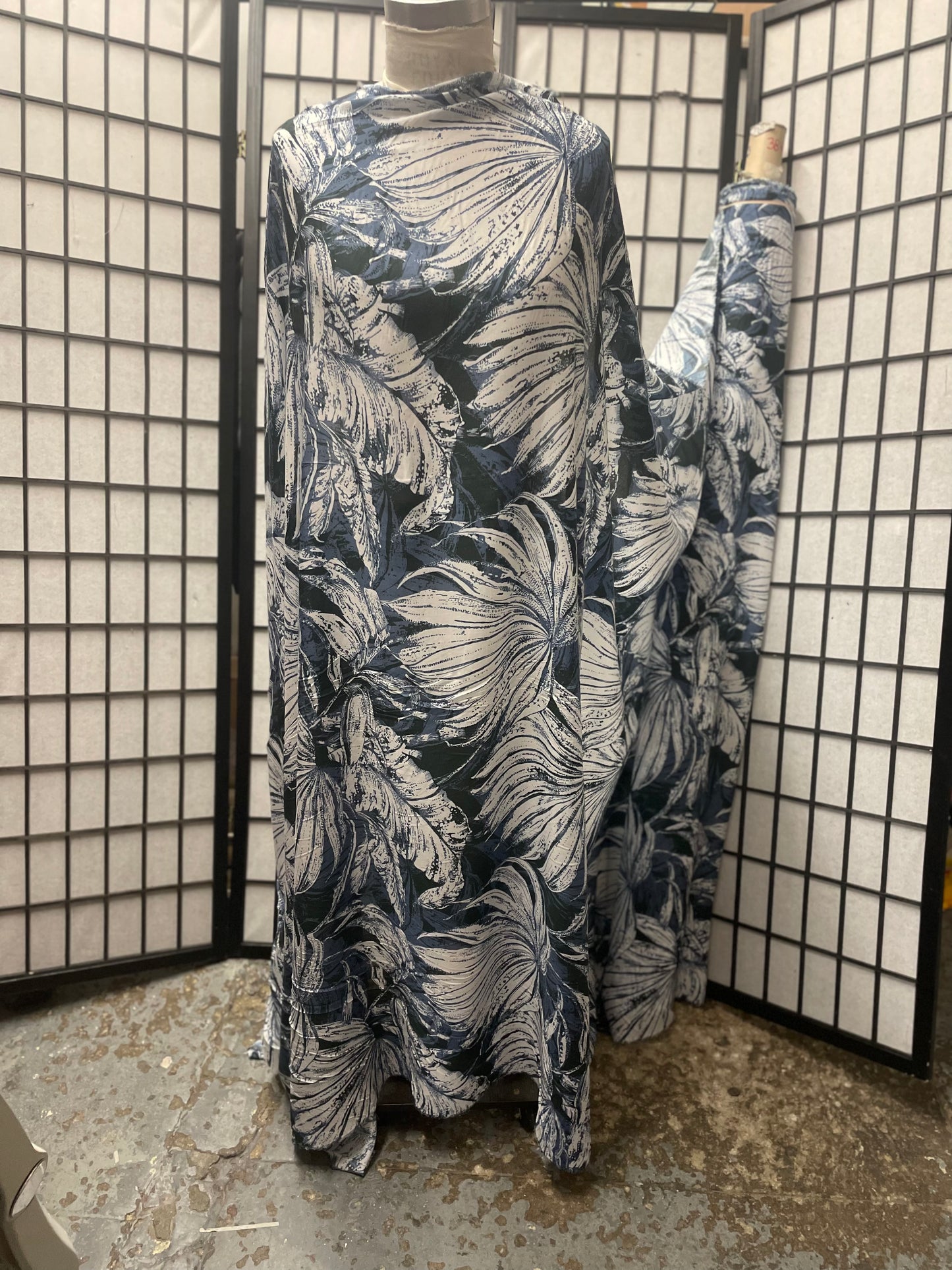 Tropical Rayon Print - Blue & White
