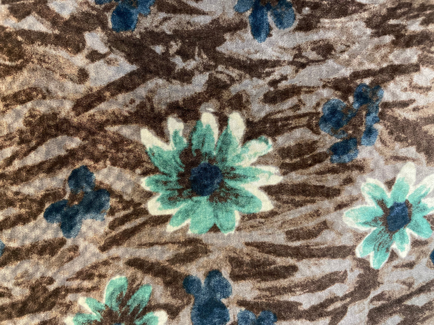 Floral Printed Hammered Silk Charmeuse - Brown, White, Blue