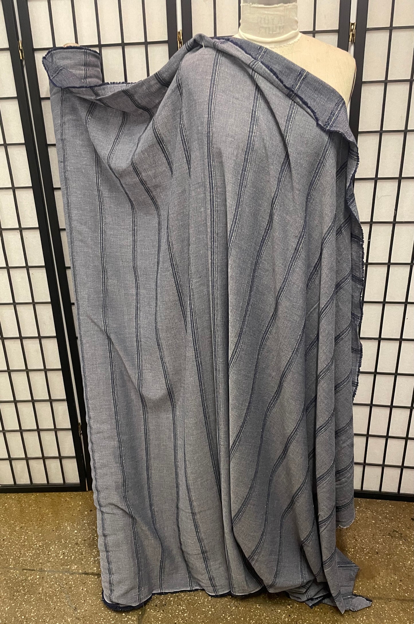 Stripe Print Cotton Voile - Navy & White