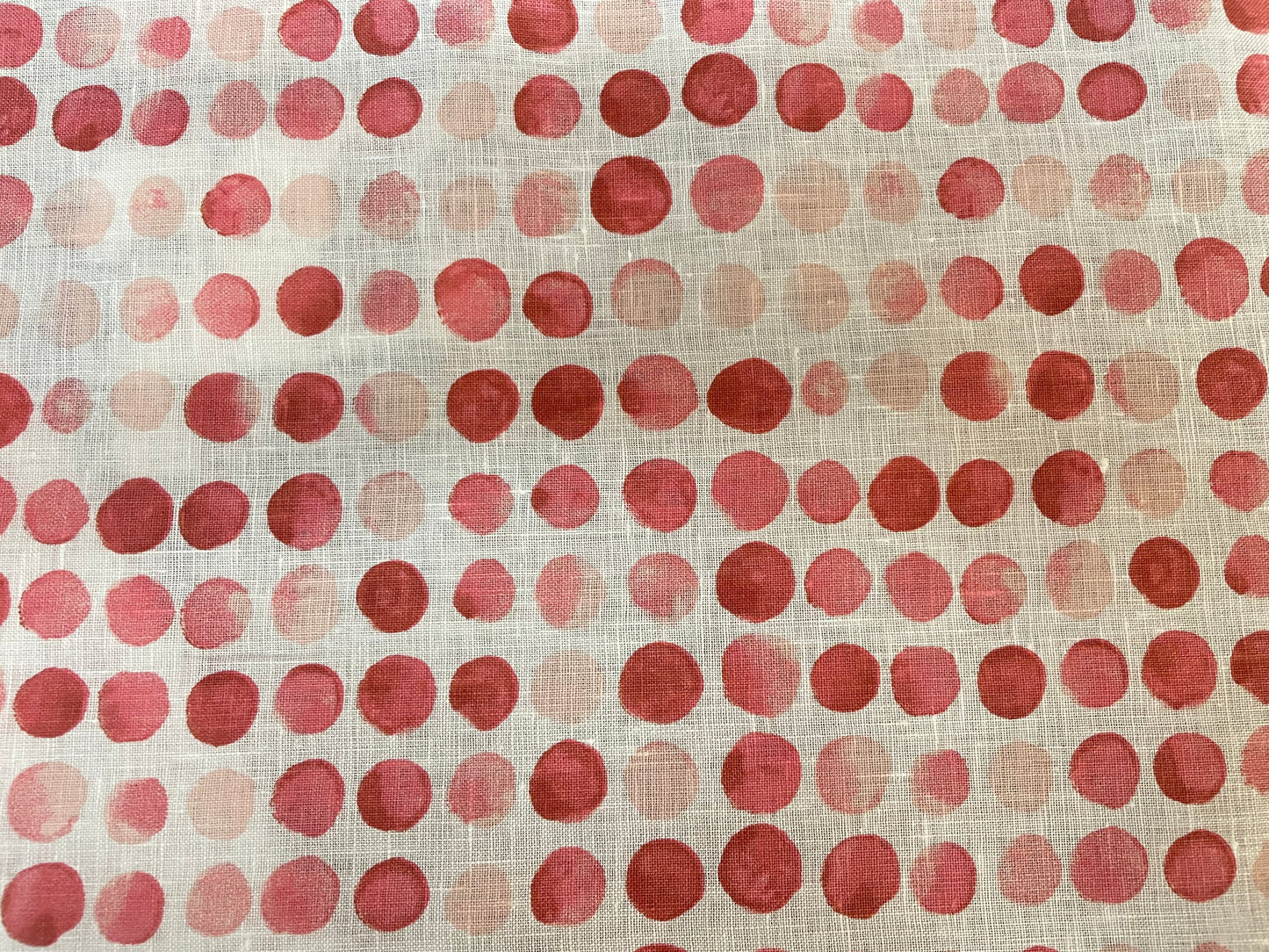 Italian Linen Print - Watercolor Polka Dot - White & Red