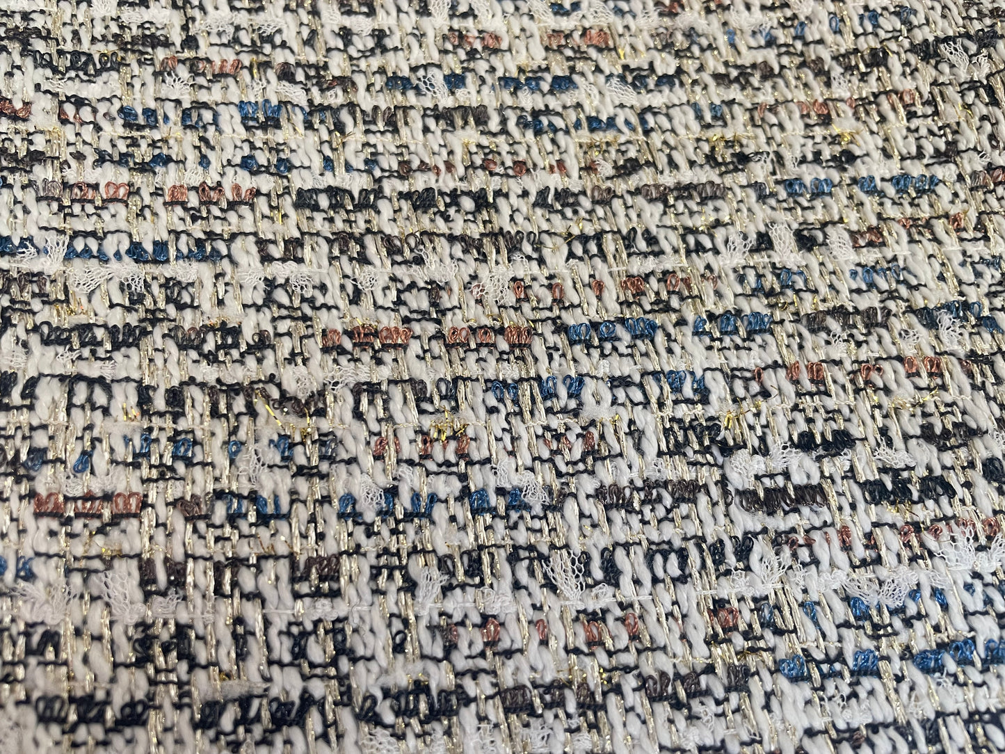 Poly Rayon Woven Boucle - Off-White, Black, Blue, Copper & Gold Lurex