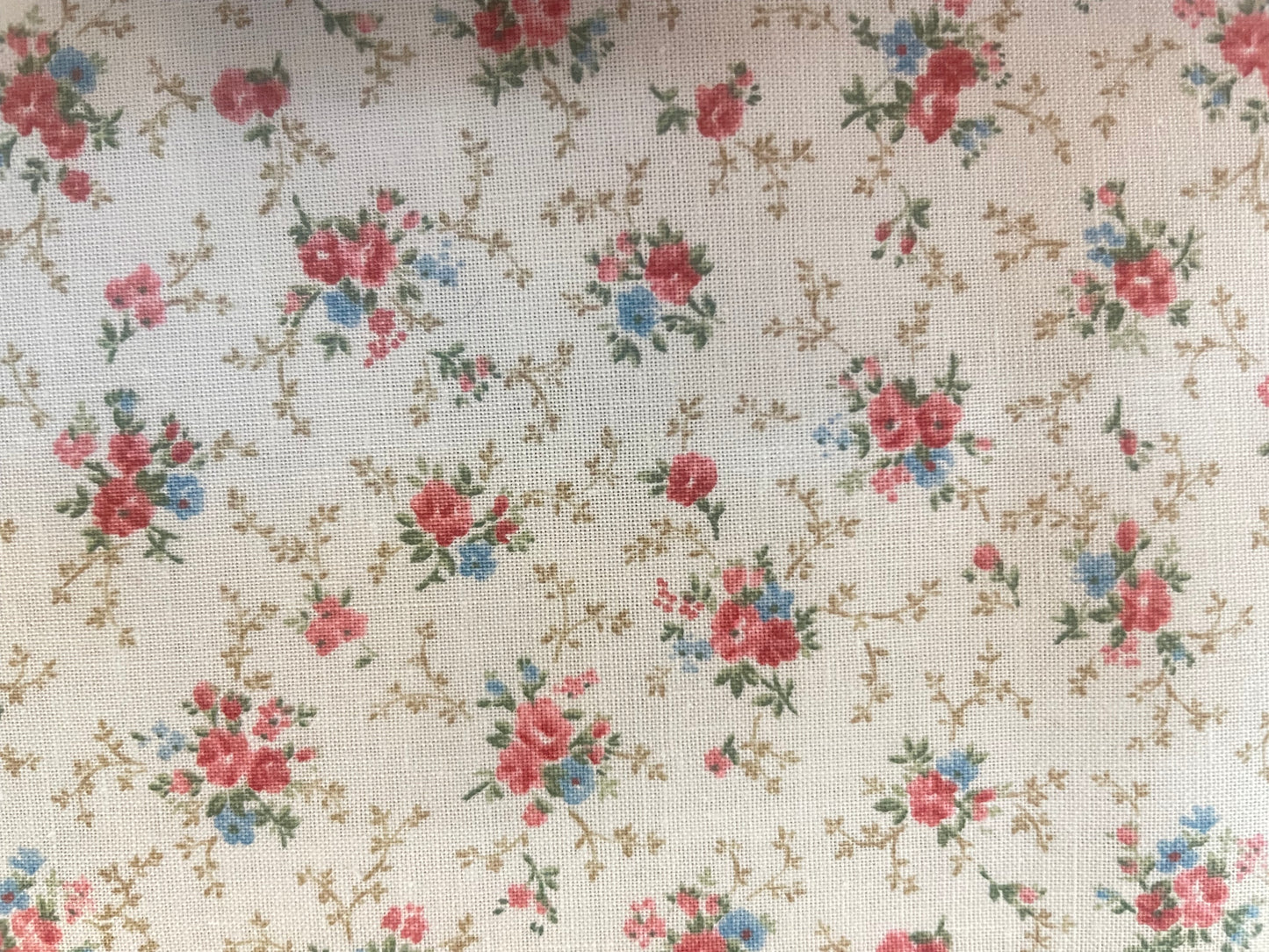 Japanese Cotton Floral Print - Off-White, Pink & Blue
