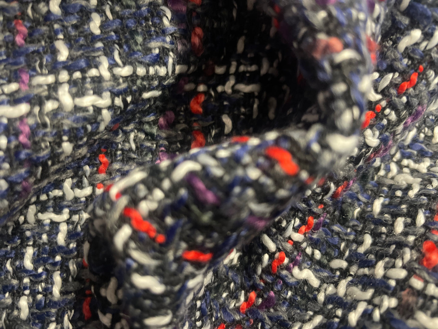 Poly Rayon Woven Boucle - Charcoal, Red, Blue Purple & White