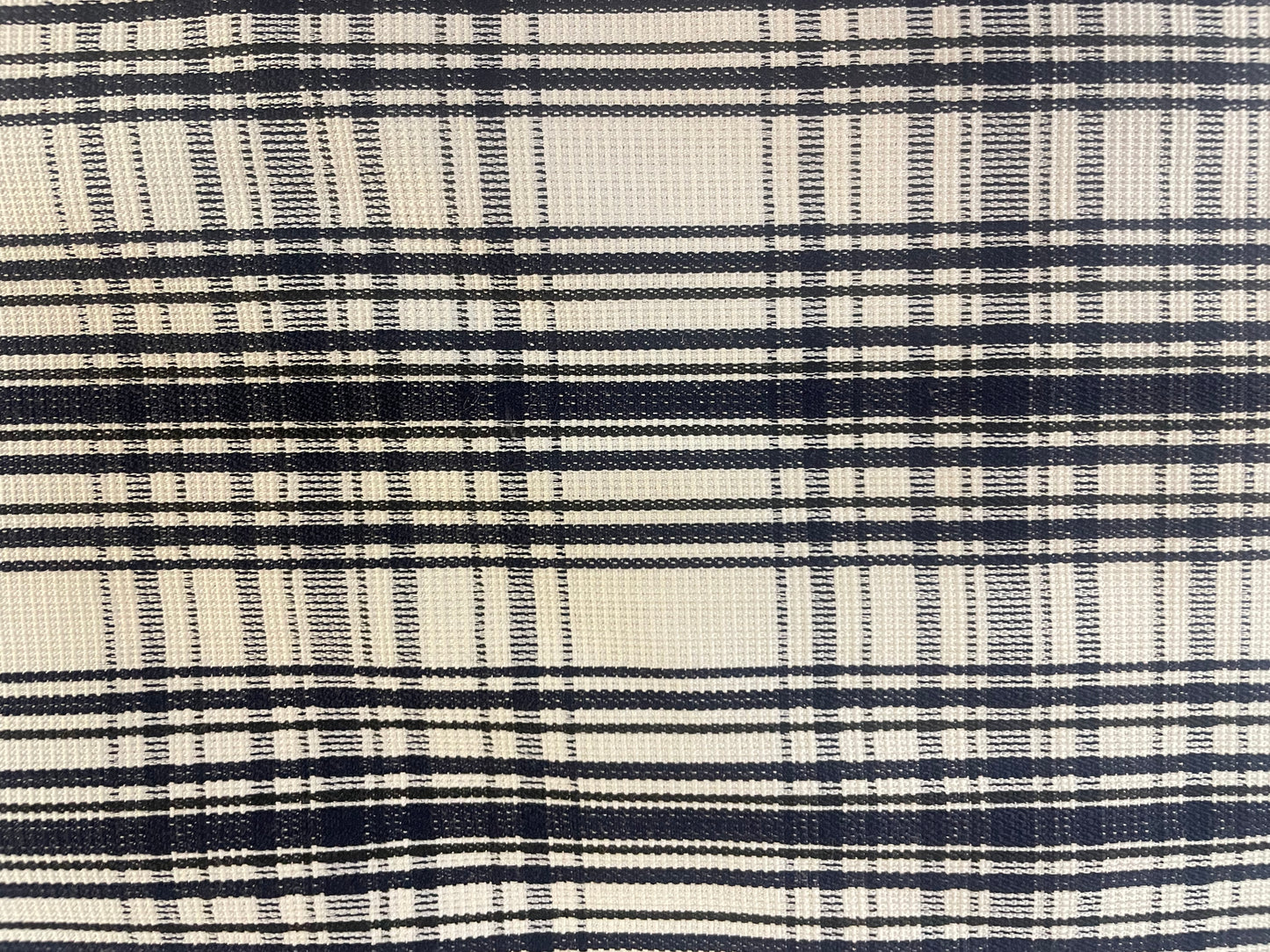 Stretch Textured Cotton Plaid Print - Navy & White