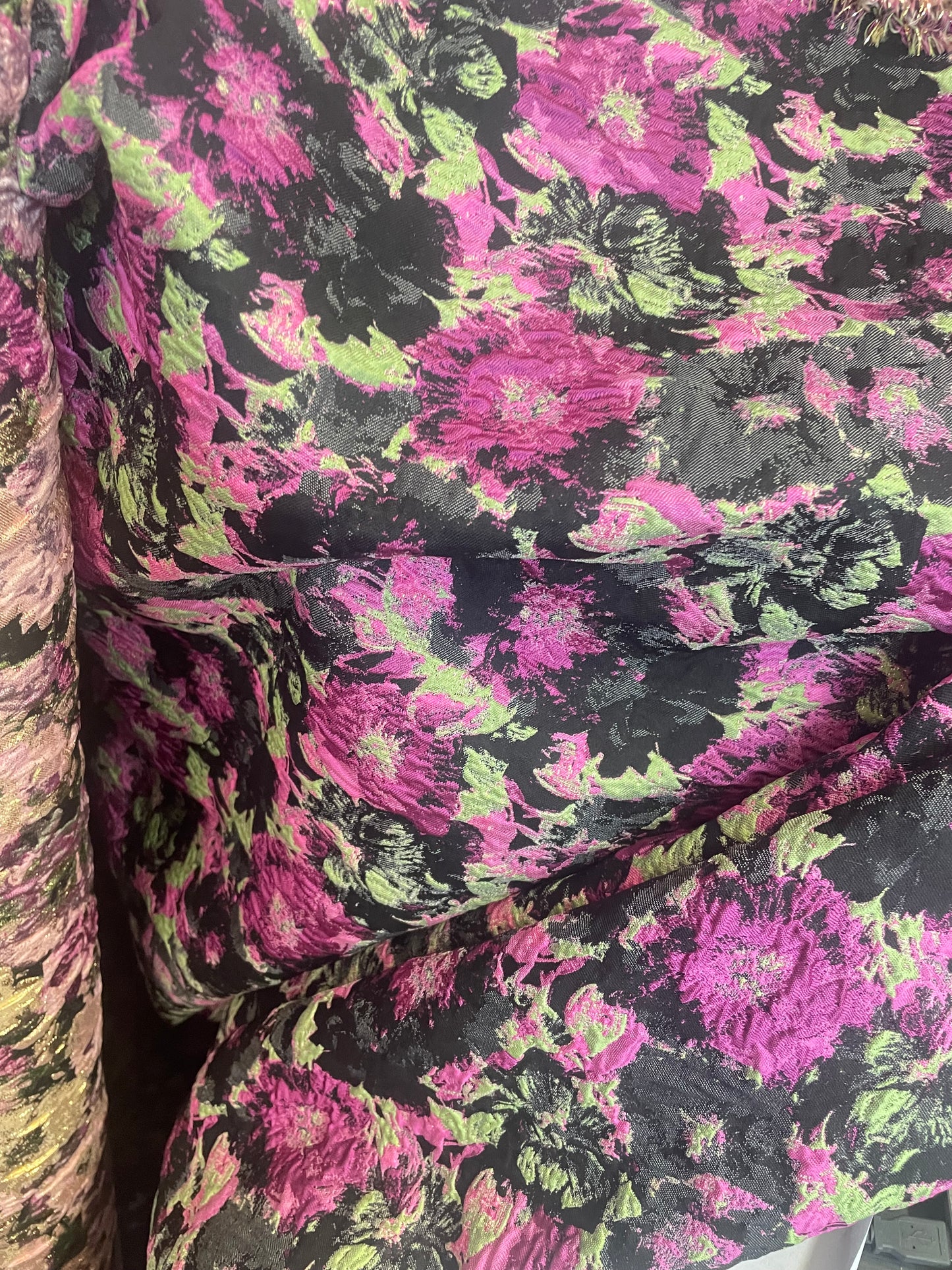 Designer Floral Brocade - Purple, Pink, Black & Gold Lurex