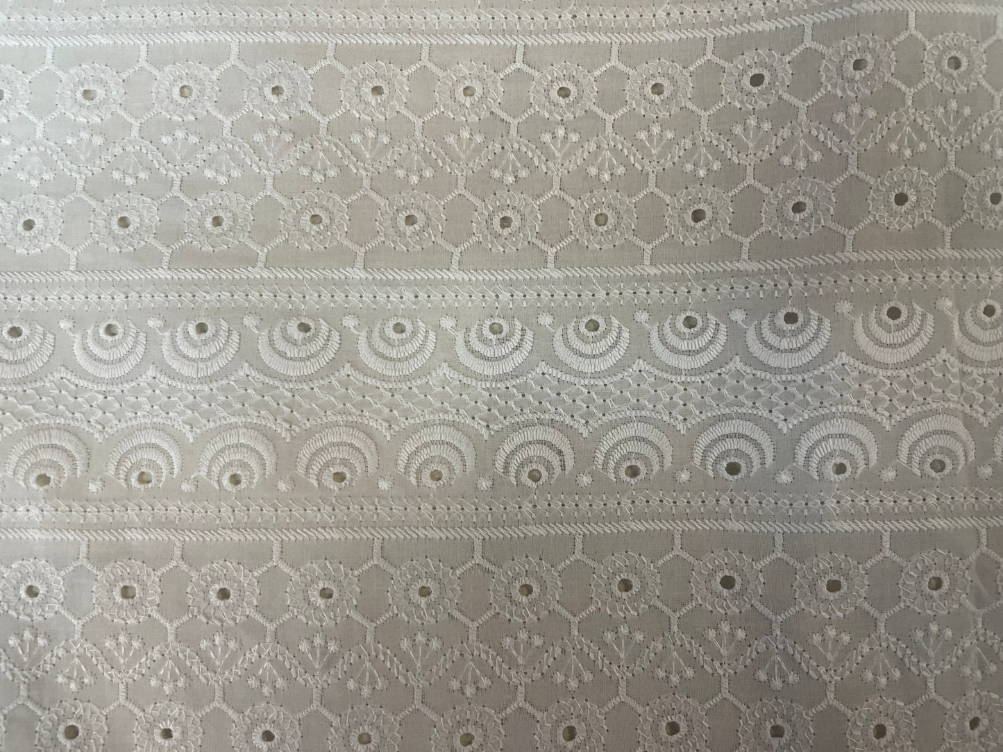 Whimsical Eyelet Stripe Embroidered Cotton - White