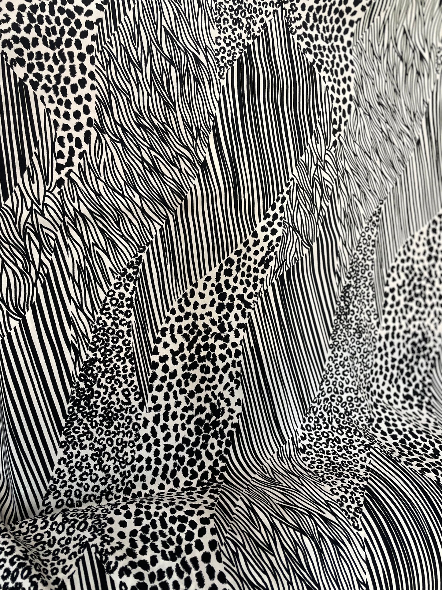 Animal Printed Fine Crepe Poly - Black / Off White