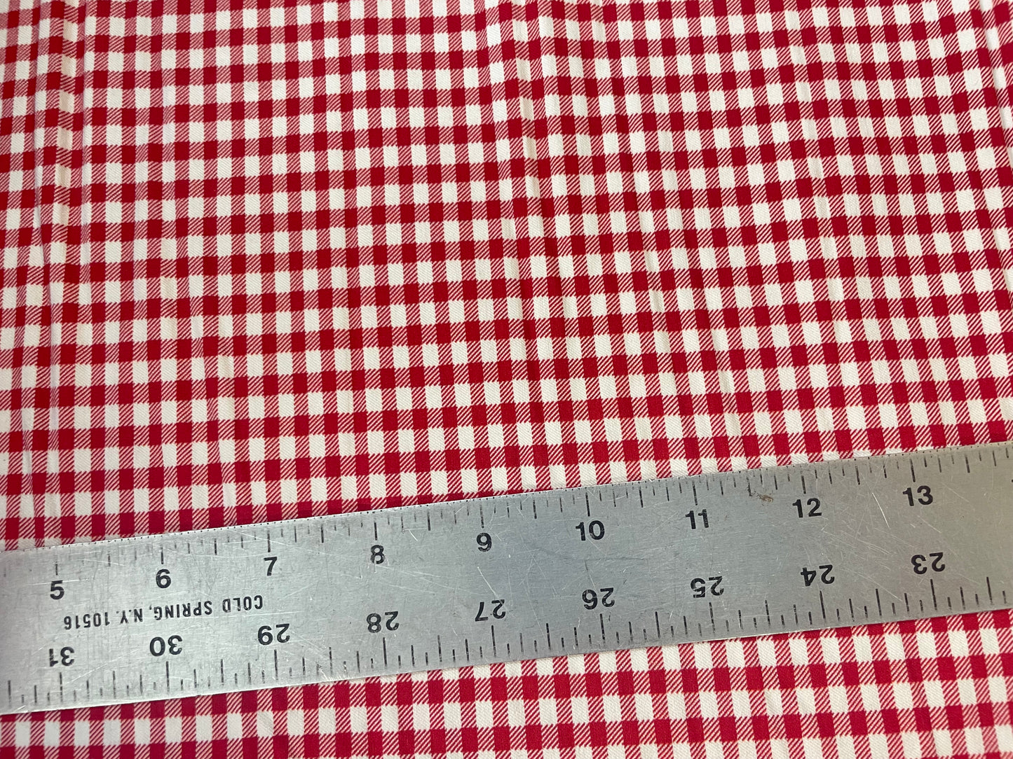 Stretch Twill Rayon Spandex - Gingham Plaid - Red & White