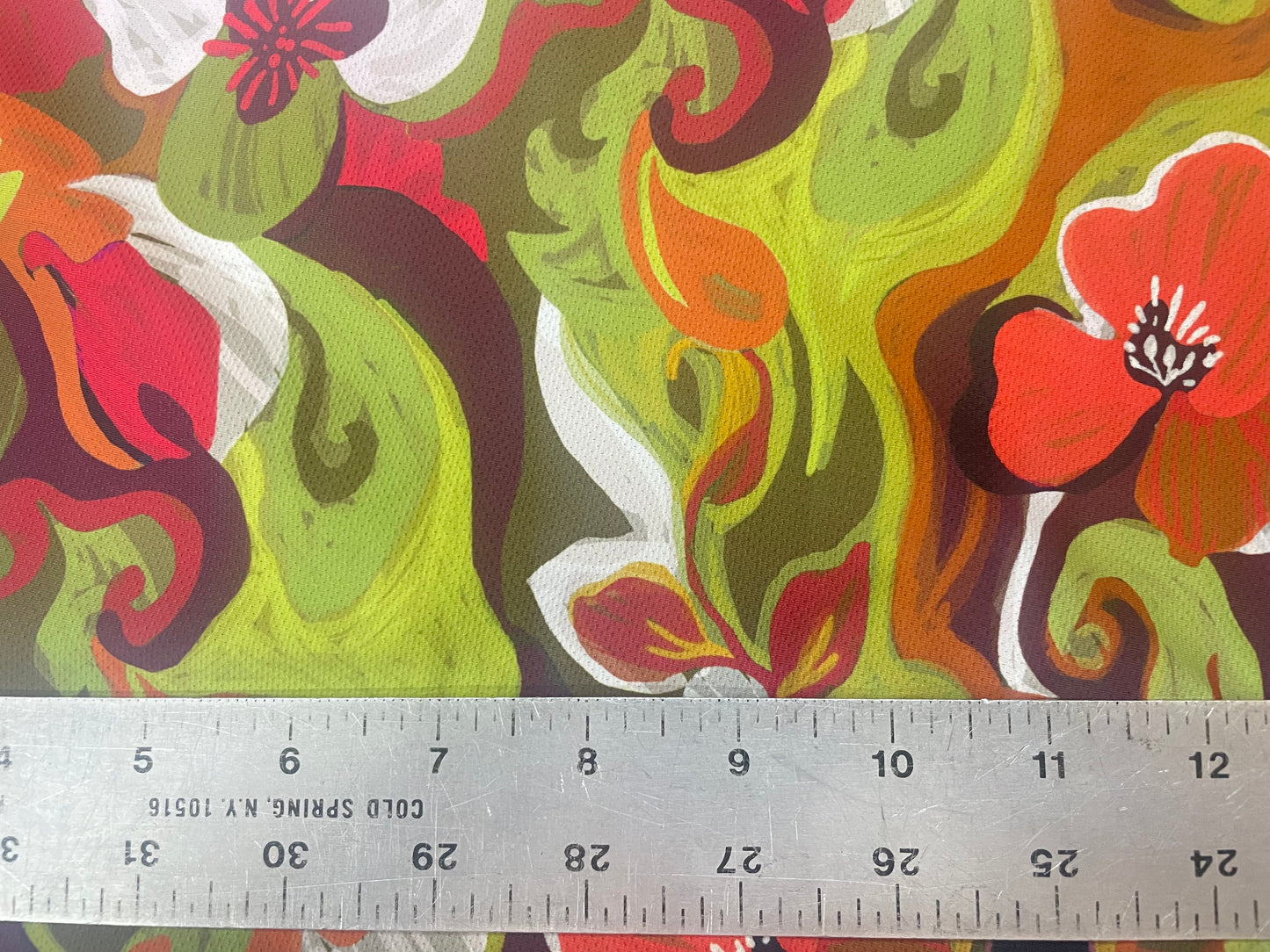 Italian Textured Poly Jersey Print - Green, Orange & Red
