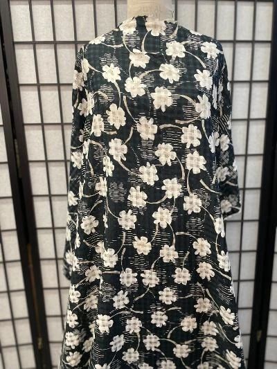 Italian Floral Plaid Print Burnout Silk & Cotton - Black/Navy/White/Silver