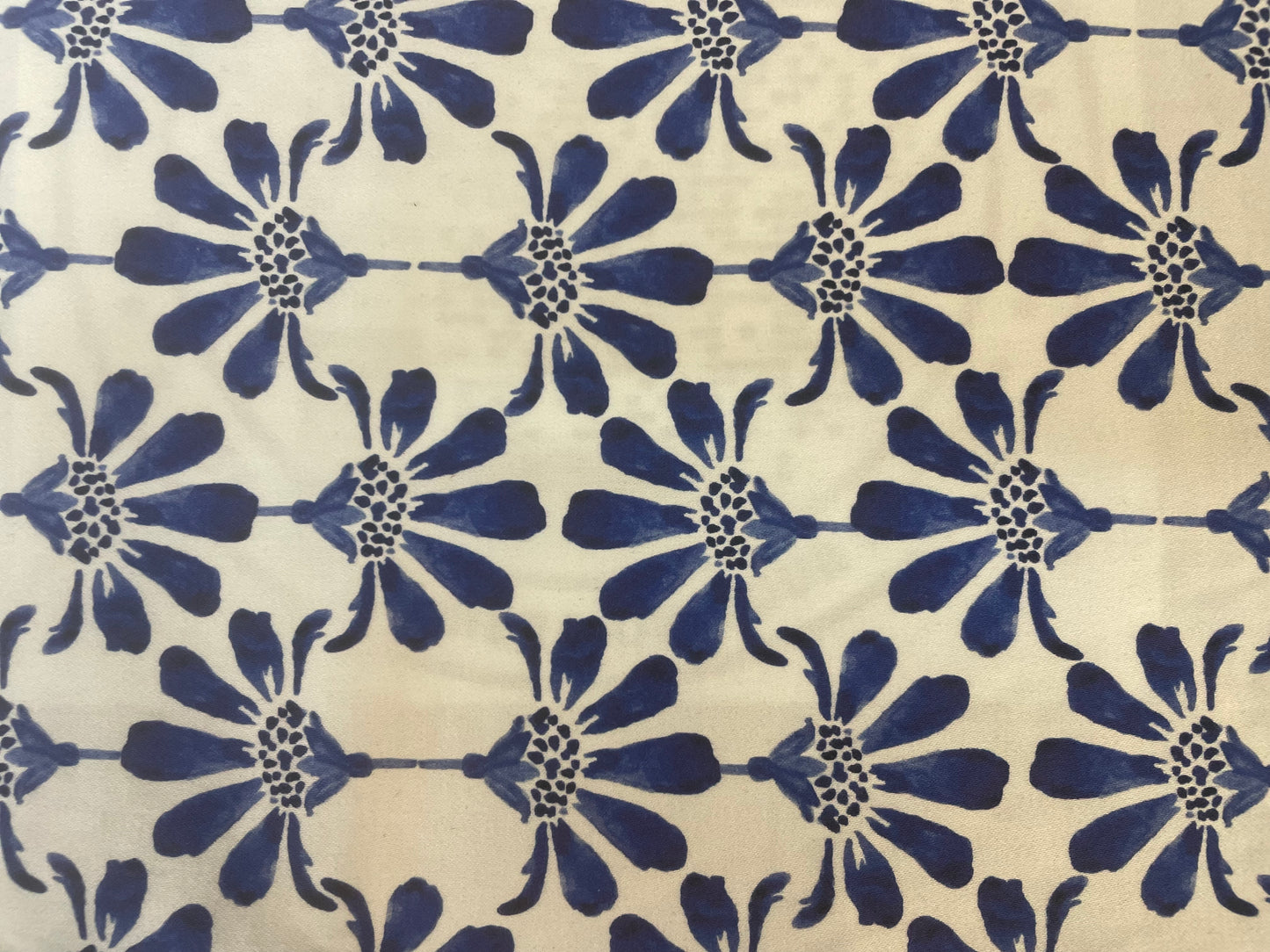 Stretch Cotton Satin Watercolor Floral Print- White and Blues