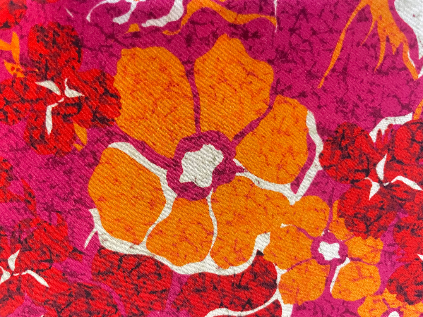 Designer Hibiscus Floral Print Cotton Poplin - Pink, Orange & White