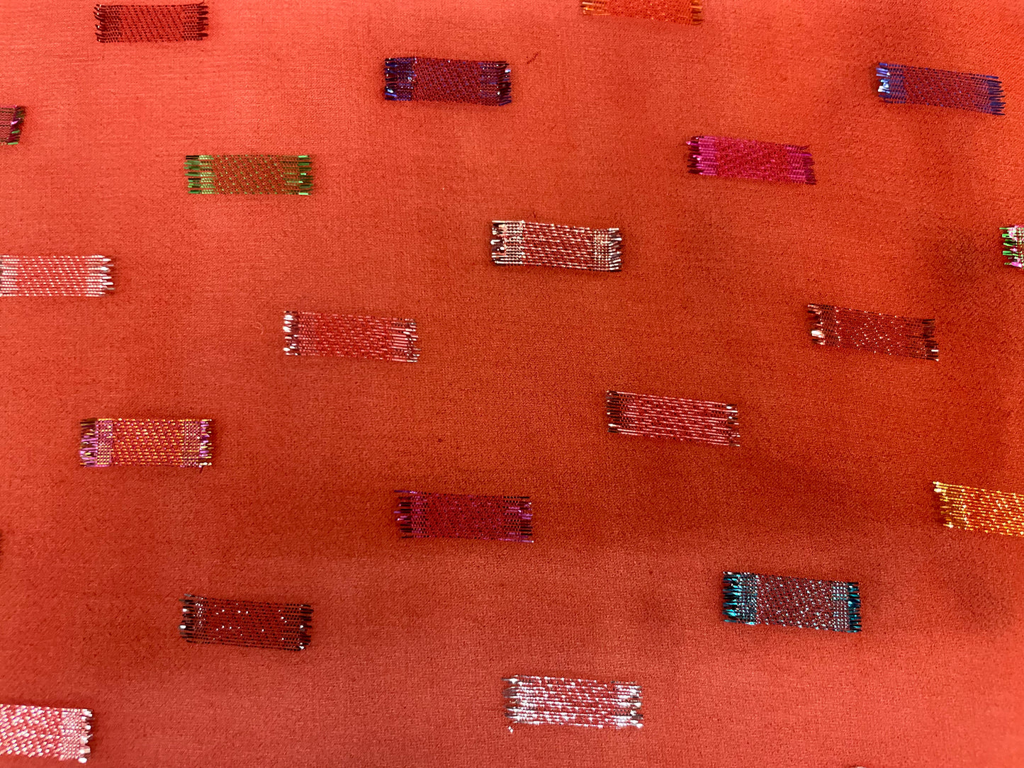 Italian Metallic Embroidered Silk Chiffon - Red & Multicolor Lurex